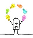 Cartoon Businessman Juggling with Colorful Light Bulbs Royalty Free Stock Photo