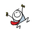 Cartoon businessman is jumping with delight, dancing wildly, waving his arms. Vector illustration man has earned or won