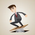 Cartoon businessman jumping on springboard