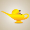 Cartoon businessman living in magic lamp Royalty Free Stock Photo