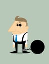 Cartoon businessman locked in a debt ball