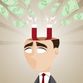 Cartoon businessman with magnetic money cash