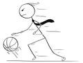 Cartoon of Businessman Playing Basketball and Dribble a Ball