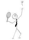 Cartoon of Businessman Playing Tennis and Trying to Serve a Ball