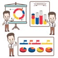 Cartoon businessman presentation with infographic