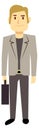 Cartoon businessman. Professional man character hold briefcase