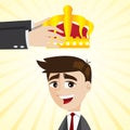 Cartoon businessman promoting with crown