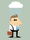 Cartoon businessman in rain under a cloud