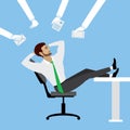 Cartoon businessman relax on chair in office.