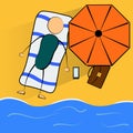 Cartoon businessman relaxes on the beach