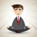 Cartoon businessman relaxing with meditation Royalty Free Stock Photo