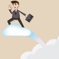 Cartoon businessman riding flying cloud Royalty Free Stock Photo