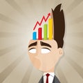 Cartoon businessman with rising chart from his head