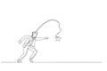 Cartoon of businessman running with carrot stick trying to grab star prize award. Metaphor for incentive. One continuous line art Royalty Free Stock Photo