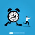 Cartoon of Businessman Running in Panic From Big Deadline With monster of clock Chasing Him Royalty Free Stock Photo