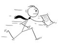 Cartoon of Businessman Running with Piece of Paper or Document