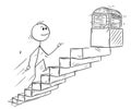 Cartoon of Businessman Running Up Stairs or Staircase for Treasure Chest Royalty Free Stock Photo