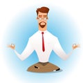 Cartoon businessman sitting in lotus pose.