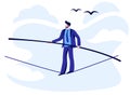 Cartoon businessman slackline walker vector flat illustration