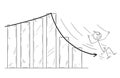 Cartoon of Businessman Slipping or Sliding Down the Falling Business Chart Arrow