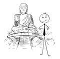 Cartoon of Businessman Standing in Front of the Tian Tan or Big Buddha statue, Hong Kong