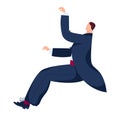 Cartoon businessman in suit leaping or jumping with joy. Excited male office worker celebrating success vector