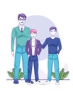 Cartoon businessman with teenager boys, colorful design