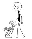 Cartoon of Businessman Throwing Paper in Recycle Trash Bin