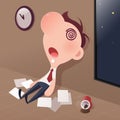 Cartoon businessman tired sleep in the office.