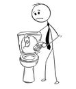 Cartoon of Businessman Trowing Money in to Toilet, Bad Investment Concept