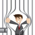 Cartoon businessman trying to break prison Royalty Free Stock Photo