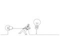 businessman trying to unplug the light bulb brain, sabotage, killing creativity metaphor. Single continuous line art