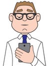 Cartoon Businessman Using Cell Phone