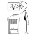 Cartoon of Businessman Using Paper Shredder With Ideas Sign Above