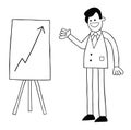 Cartoon businessman very happy to see rising sales chart, vector illustration Royalty Free Stock Photo