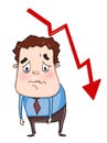 Cartoon businessman very sad and cry and falling graph of success white backgroundcartoon illustration