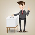 Cartoon businessman voting with ballot box