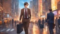 cartoon businessman walking in the city anime A businessman in a smart suit and tie, carrying a briefcase and a newspaper. Royalty Free Stock Photo