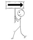 Cartoon of Businessman Walking Forward and Holding Opposite Direction or Back Arrow Sign