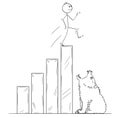 Cartoon of Businessman Walking On Raising Financial Chart Ending by Open Mouth of Bear