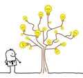 Cartoon Businessman Watching a Light Bulb Tree