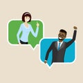 Cartoon businesswoman and businessman in speech bubble Royalty Free Stock Photo