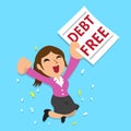 Cartoon businesswoman with debt free letter