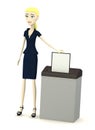 Cartoon businesswoman with document and destructer Royalty Free Stock Photo