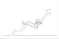 Cartoon of businesswoman investor relax and sleep on growing graph. Success investment earn more profit