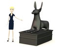 Cartoon businesswoman with jakal statue Royalty Free Stock Photo