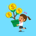 Cartoon businesswoman with money tree