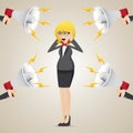 Cartoon businesswoman with noisy megaphone