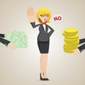 Cartoon businesswoman refuse money from another person