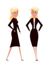 Cartoon businesswoman. Standing and walking blonde fashionable modern lady.